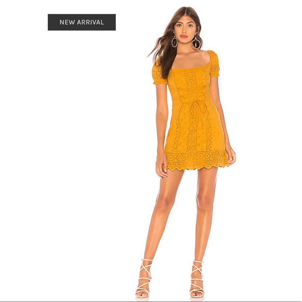REVOLVE MAJORELLE LANA MINI DRESS IN GOLD HORIZON